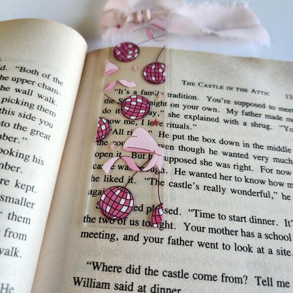 Disco Ball Cherry Print Bookmark Acrylic Pink Cute Coquette Bookish Gift For Her - Picture 4 of 14